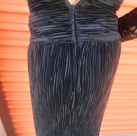 Daring Vtg 80s I magnin Midi lace sequin Bodice dress Plunge V Micro pleat skirt - Picture 10 of 11